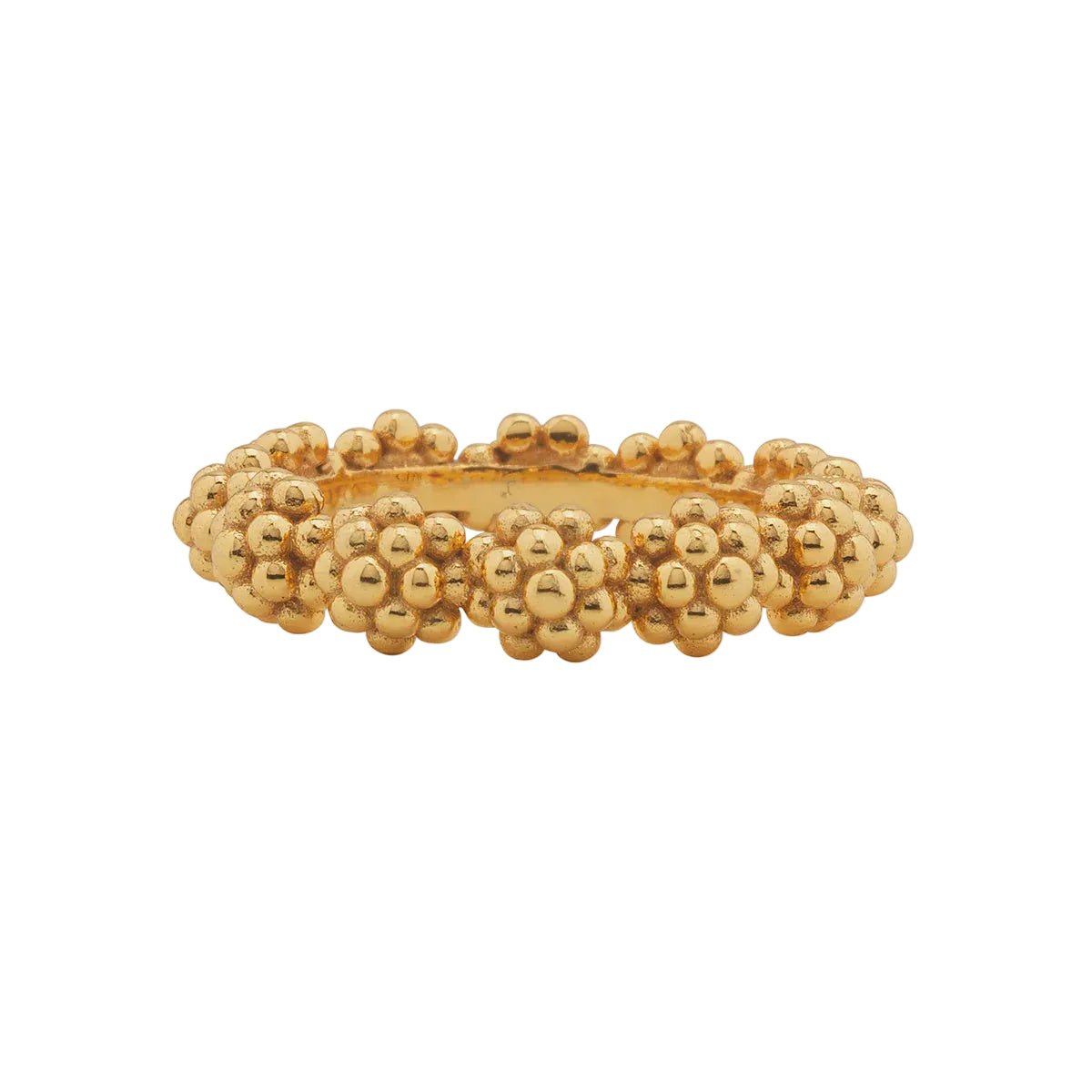 Gold beaded ring on a white background