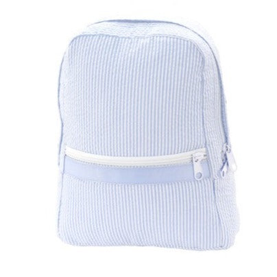 Personalized Small Seersucker Backpack - Blue