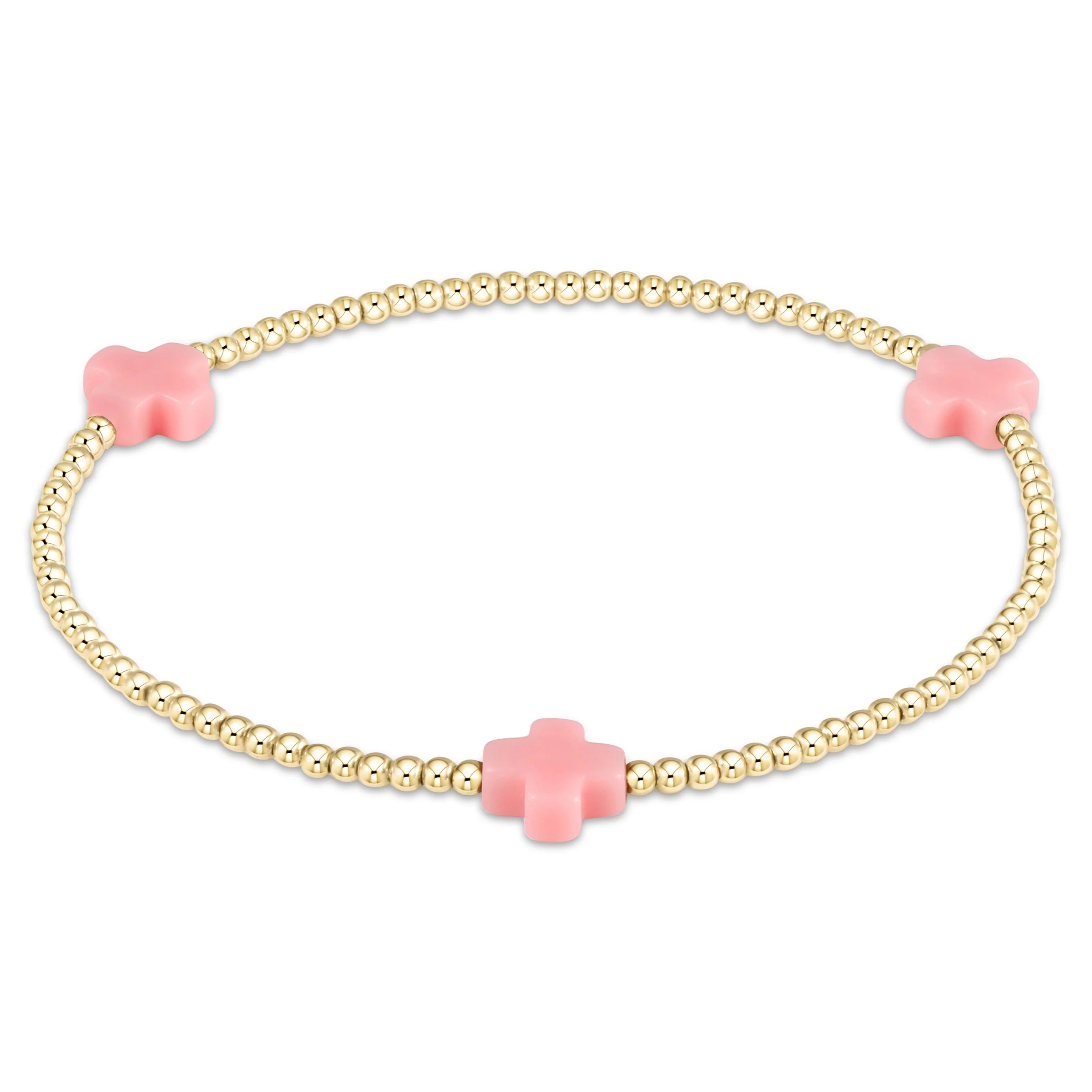 Enewton Signature Cross Gold Pattern 2MM Bead Bracelet - Pink