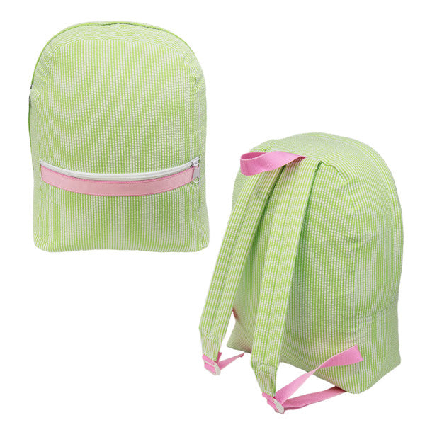 Personalized Small Seersucker Backpack - Lime - Front & Back View