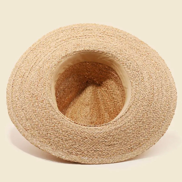 Straw Braid Flat Brim Sun Hat - Inside