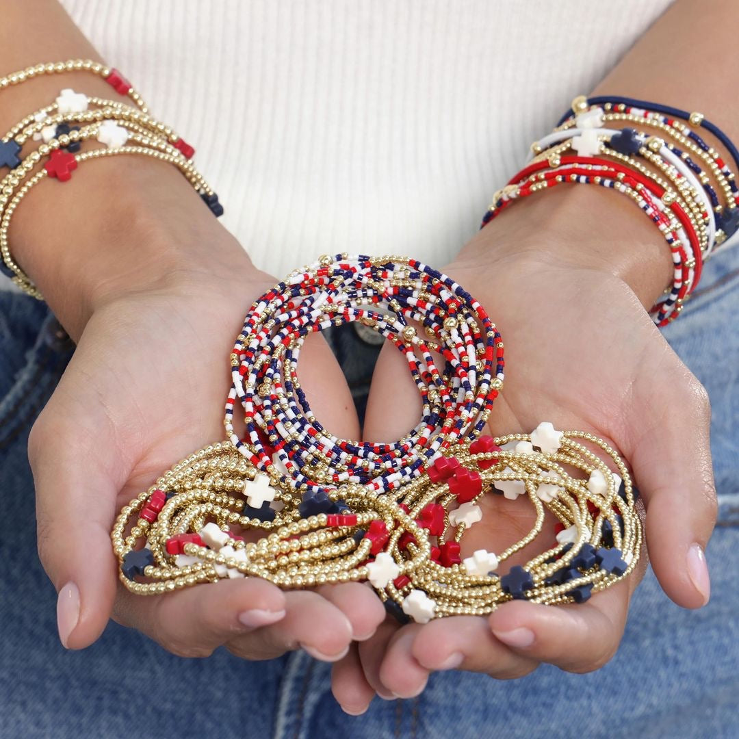 enewton Signature Cross Gold Pattern 2MM Bead Bracelet - Firecracker