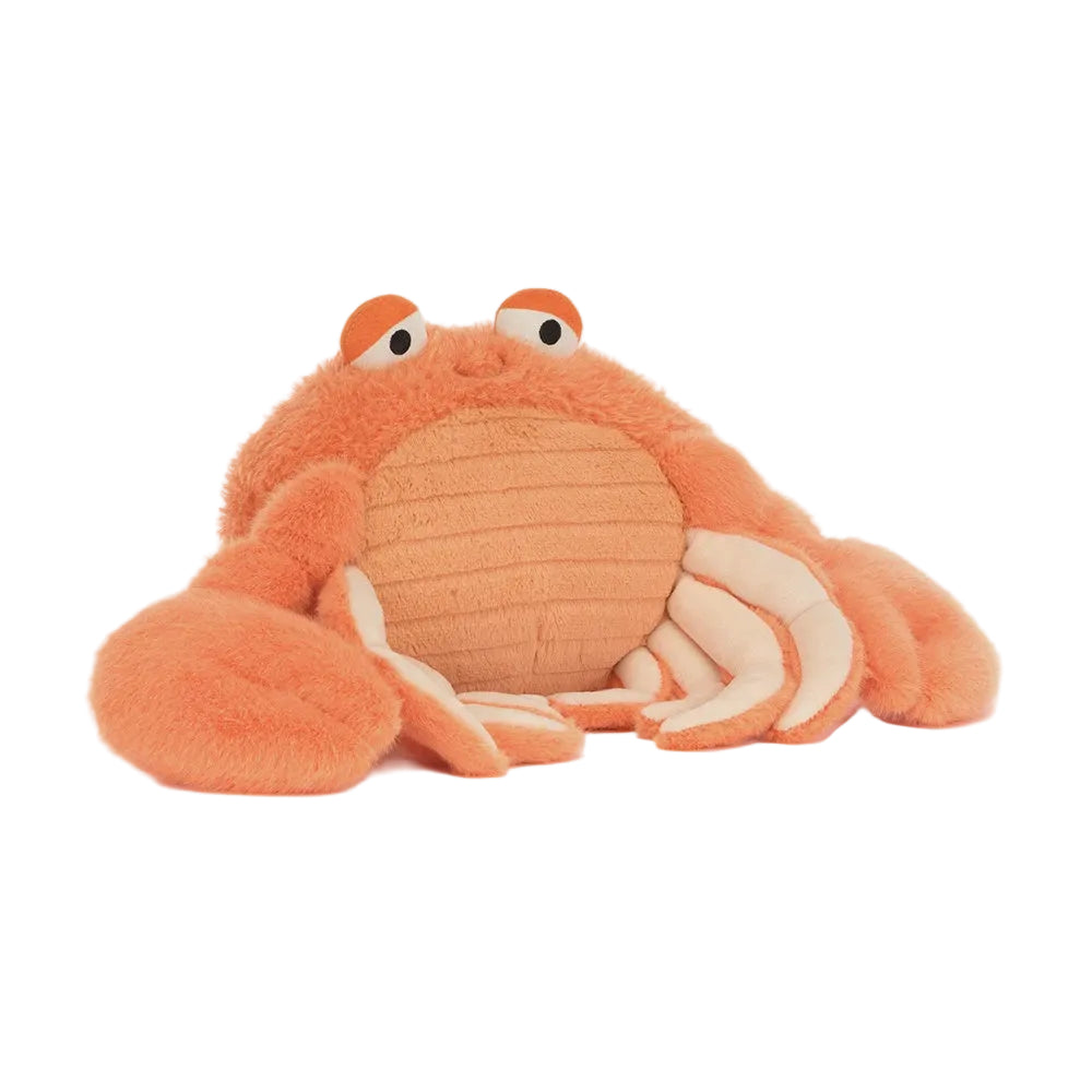 Plush crab toy on a white background