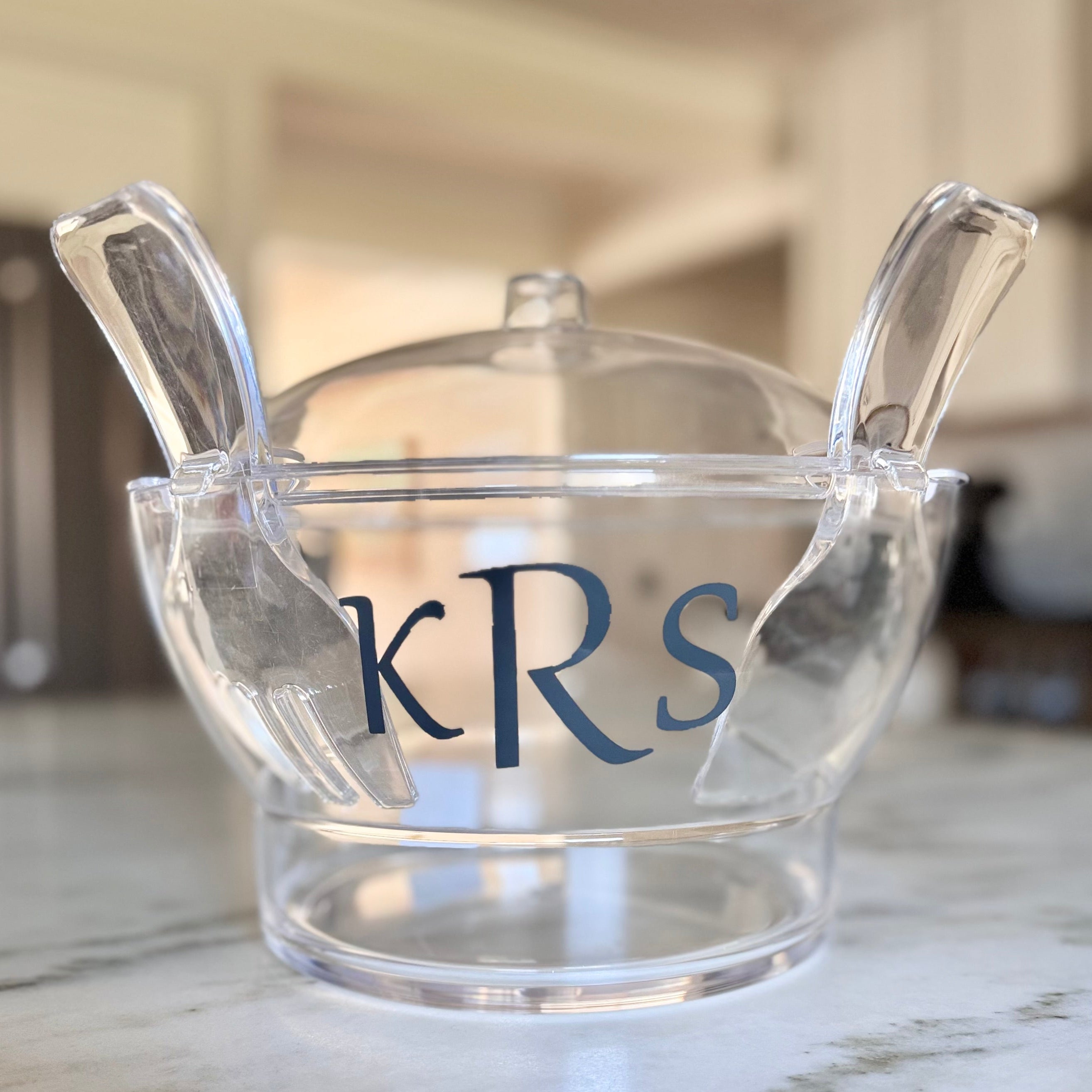 Personalized Acrylic Salad Bowl with Servers