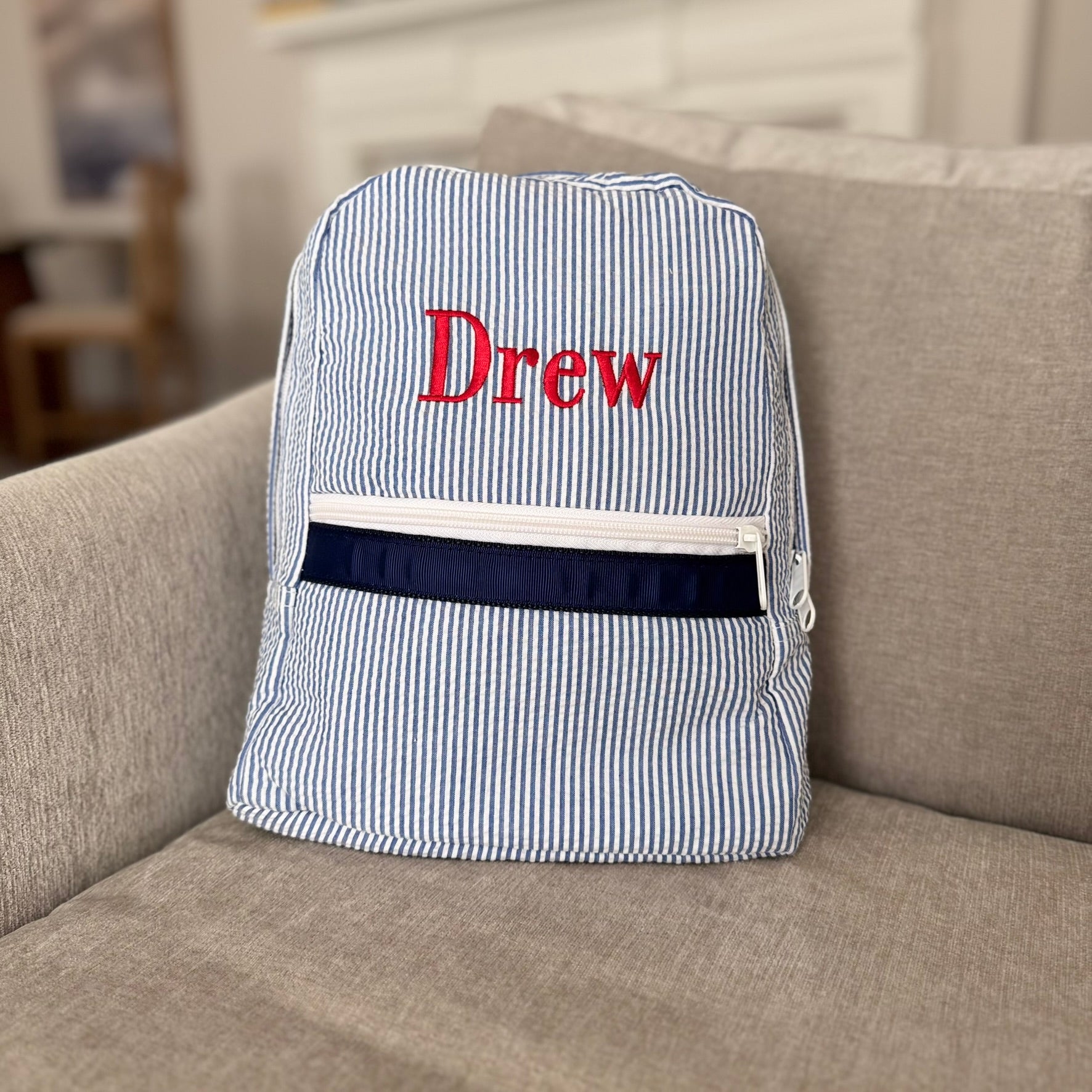 Personalized Seersucker Backpack Small Navy