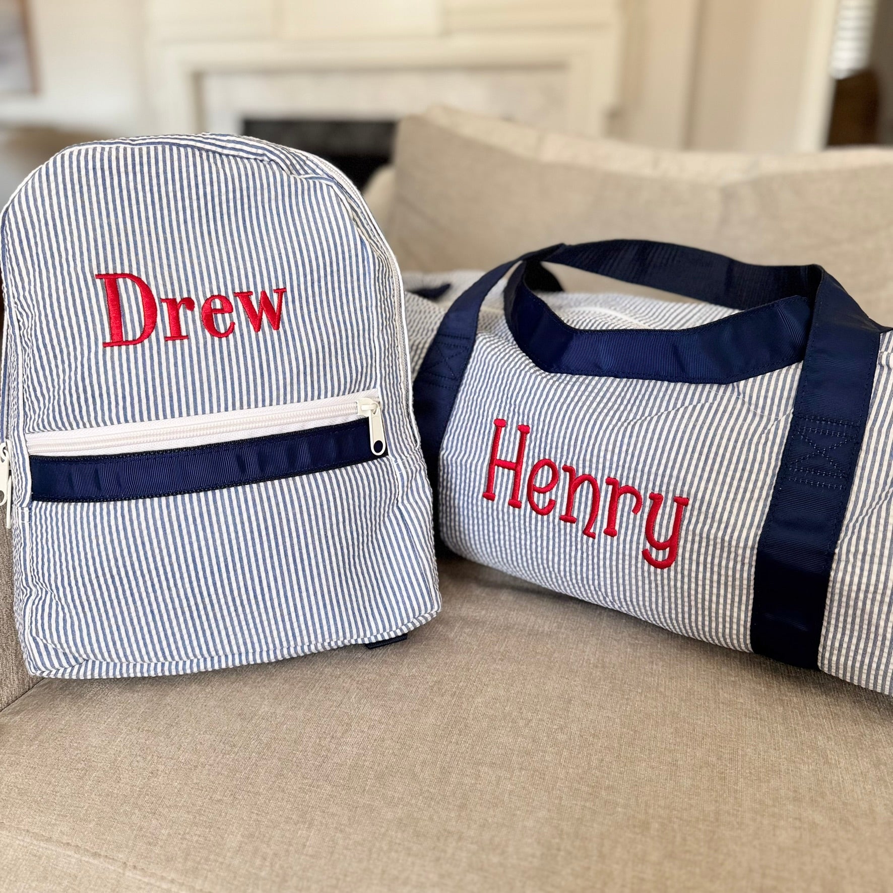 Personalized Seersucker Medium Duffel Navy