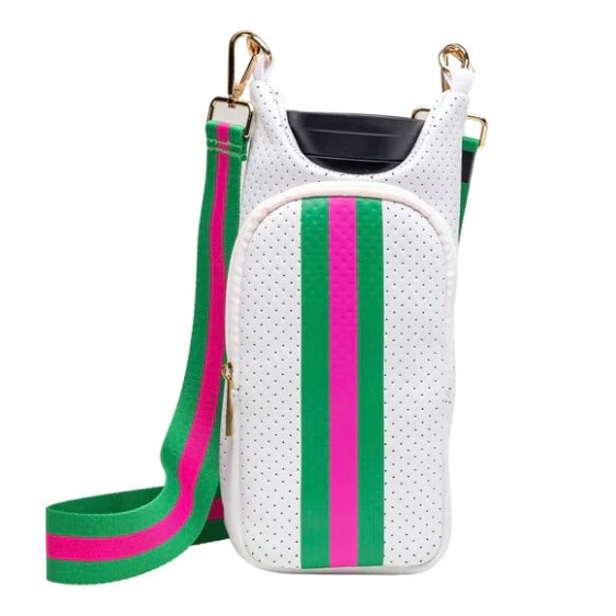 Wanderfull Crossbody Hydrobag - White Perforated w/Pink/Green Stripe