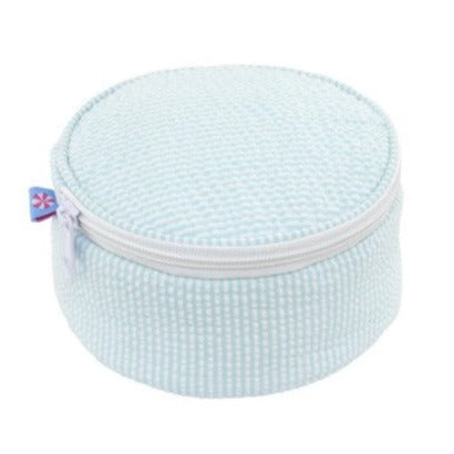 Personalized Seersucker Button Bag - Aqua