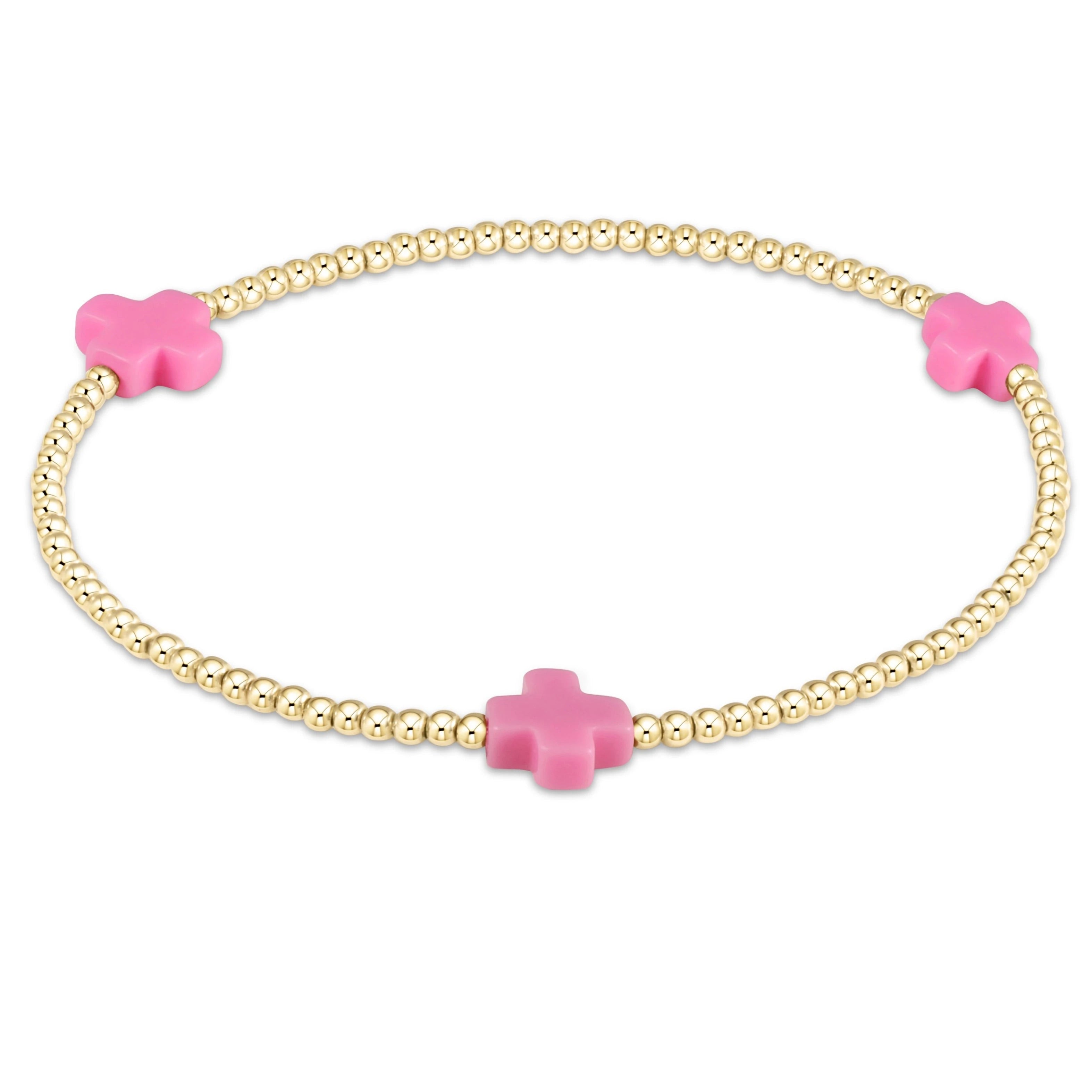 Enewton Signature Cross Gold Pattern 3MM Bead Bracelet - Bright Pink