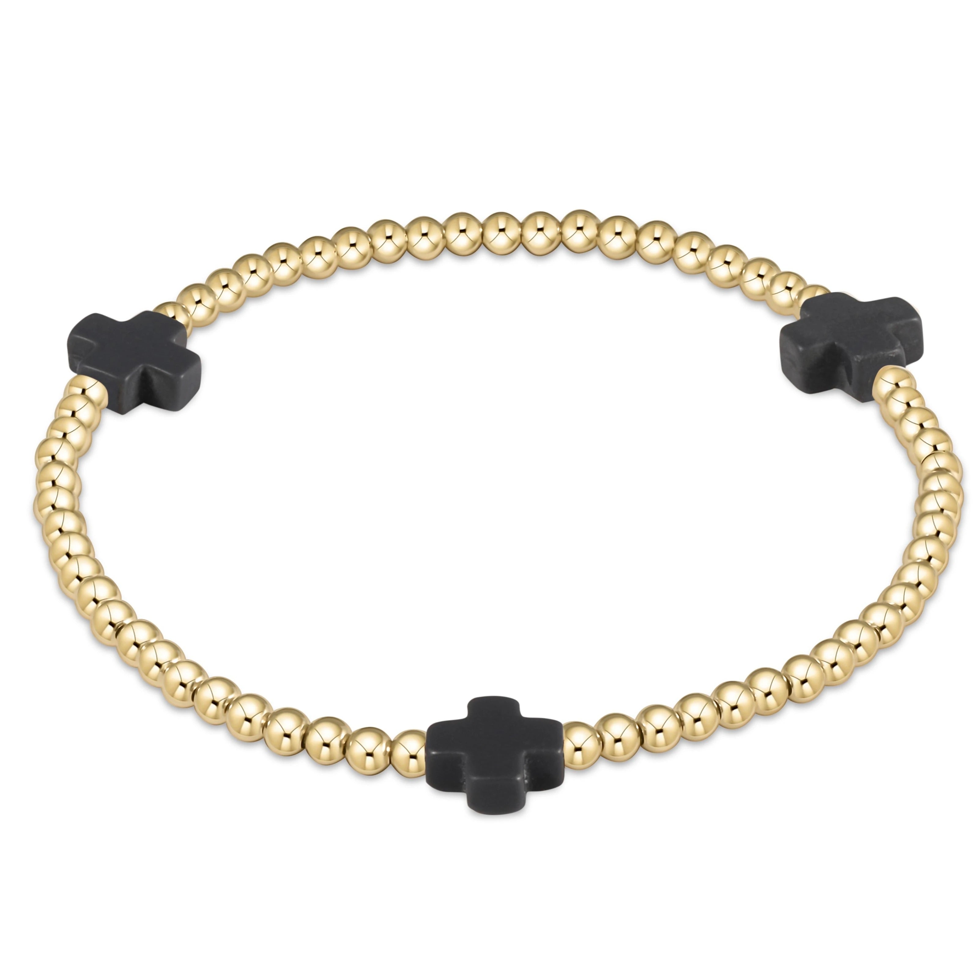 Enewton Signature Cross Gold Pattern 3MM Bead Bracelet - Charcoal