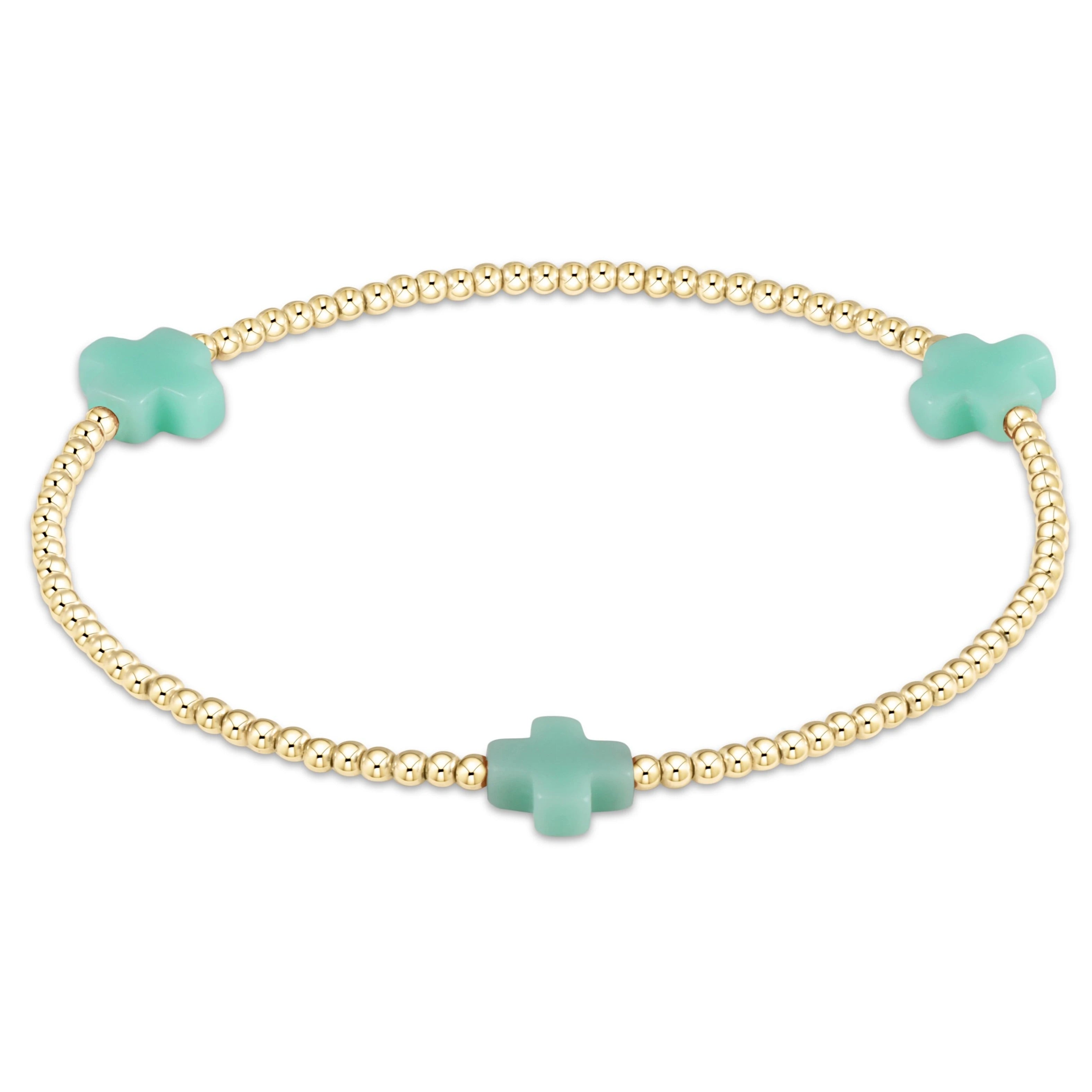 Enewton Signature Cross Gold Pattern 3MM Bead Bracelet - Mint