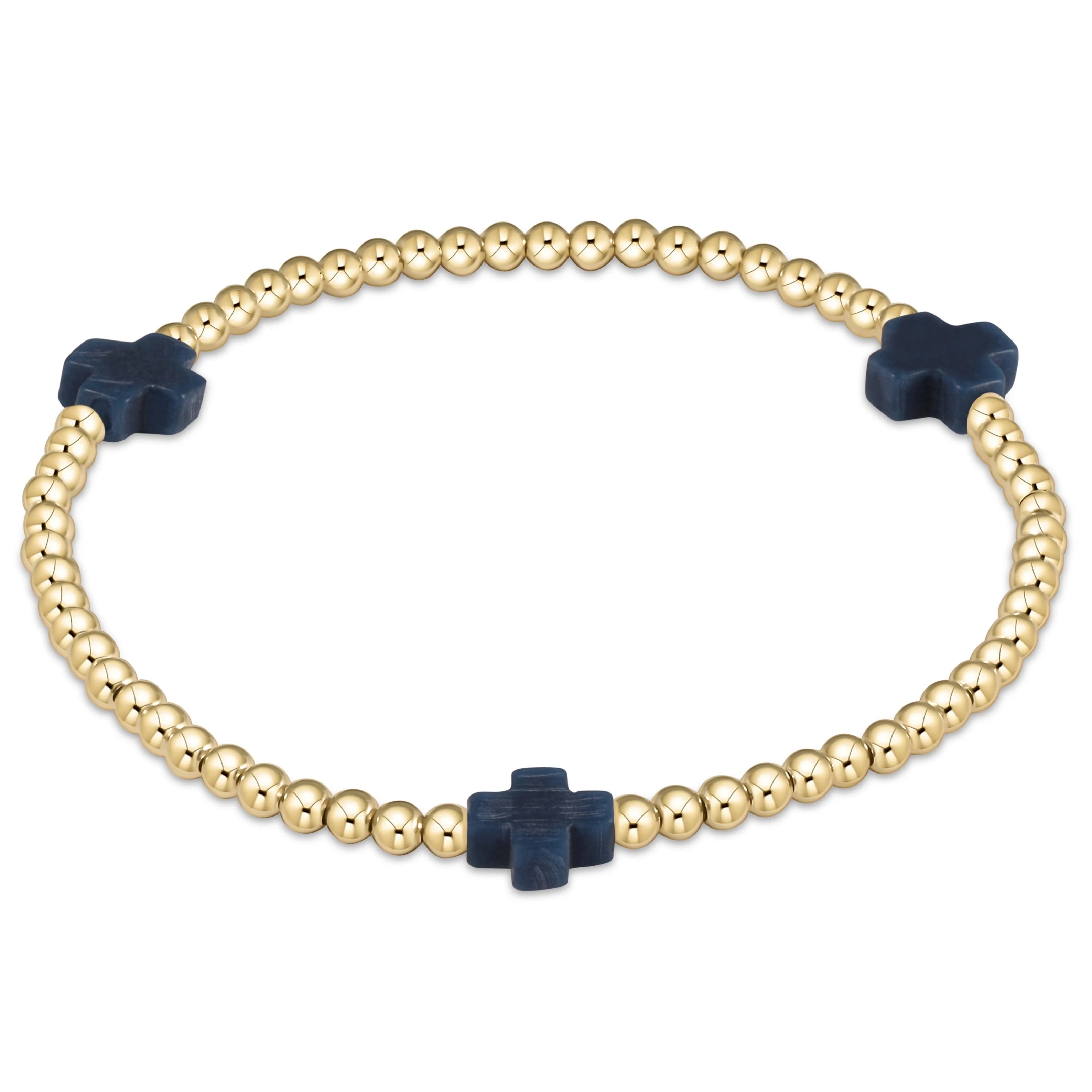 Enewton Signature Cross Gold Pattern 3MM Bead Bracelet - Navy