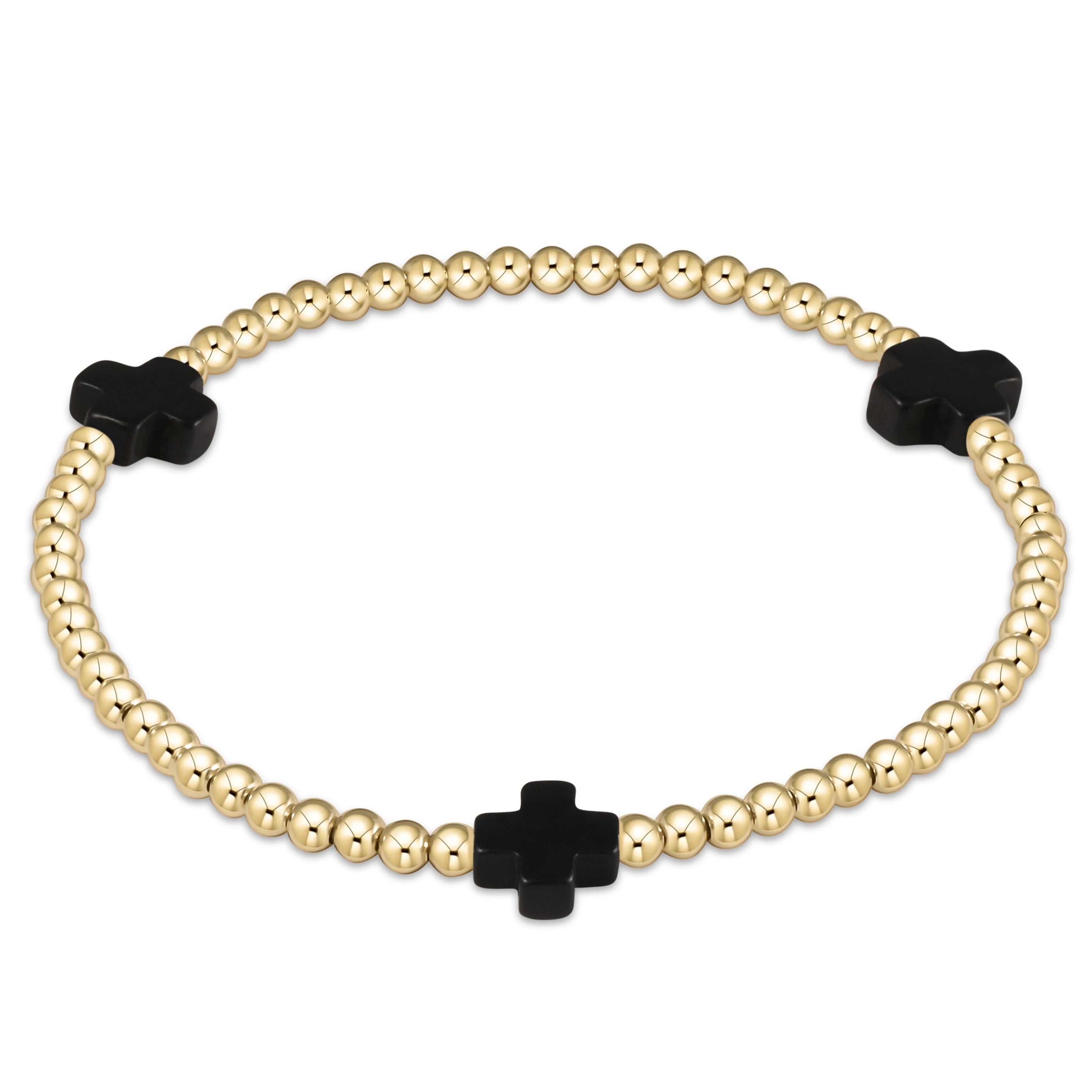 Enewton Signature Cross Gold Pattern 3MM Bead Bracelet - Onyx