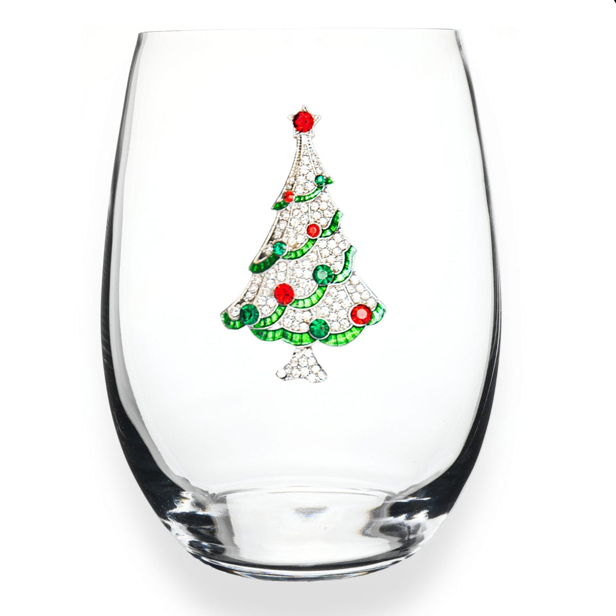 Jeweled Stemless Wine Glass - Holiday - Christmas Tree