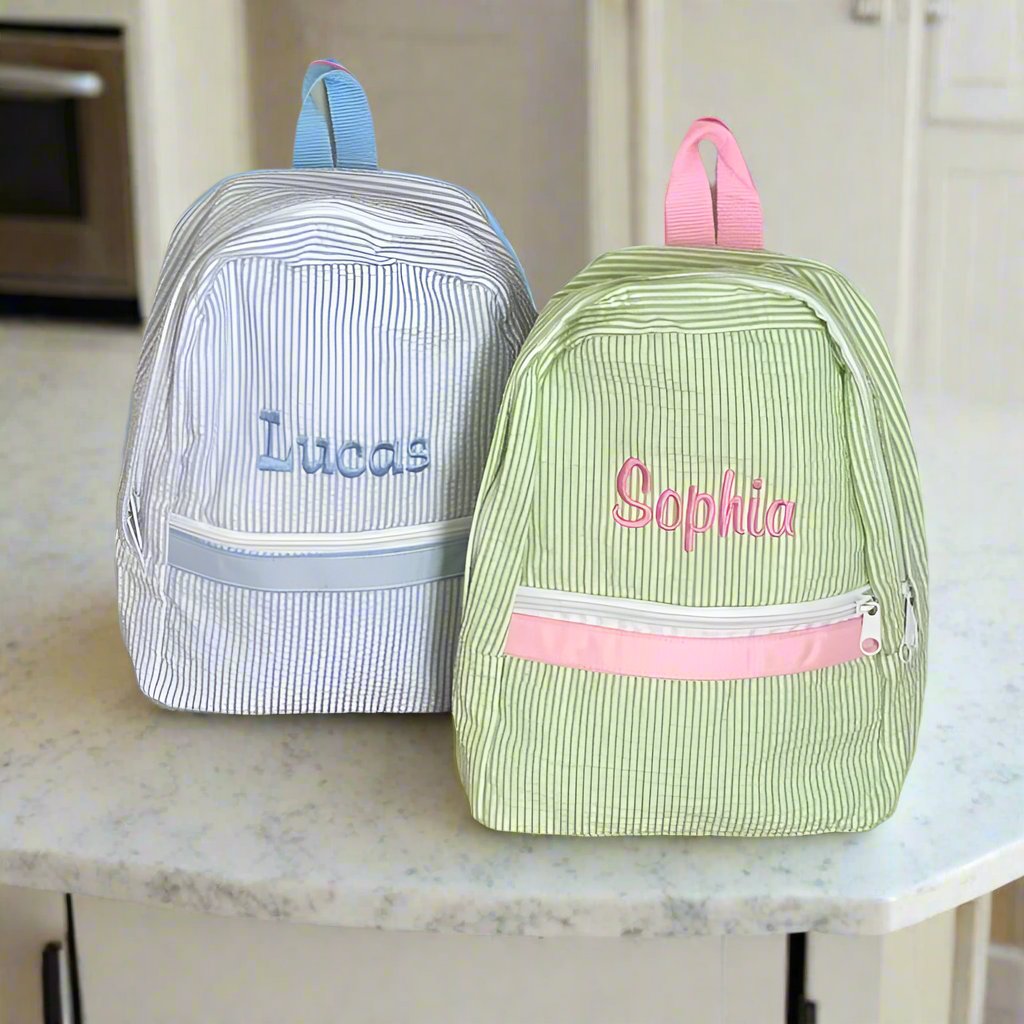 Personalized Small Seersucker Backpack - Assorted Colors