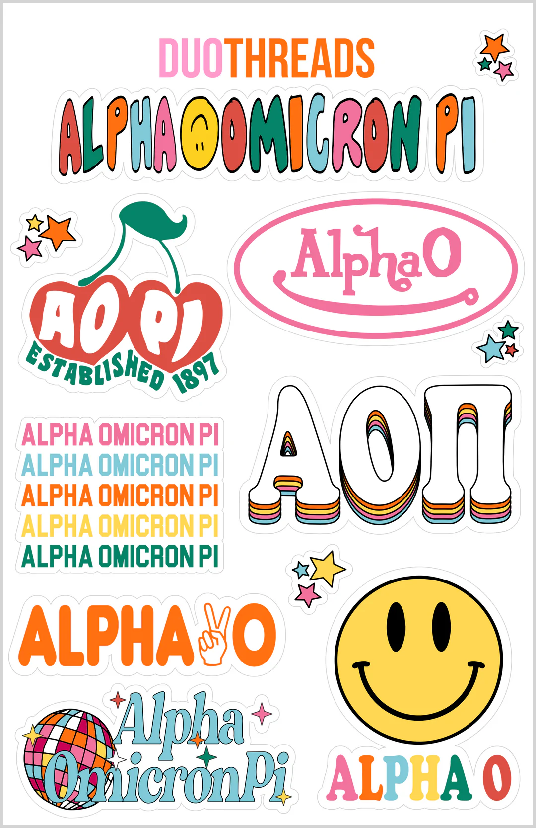 Sorority Sticker Sheet - Alpha Omicron Pi