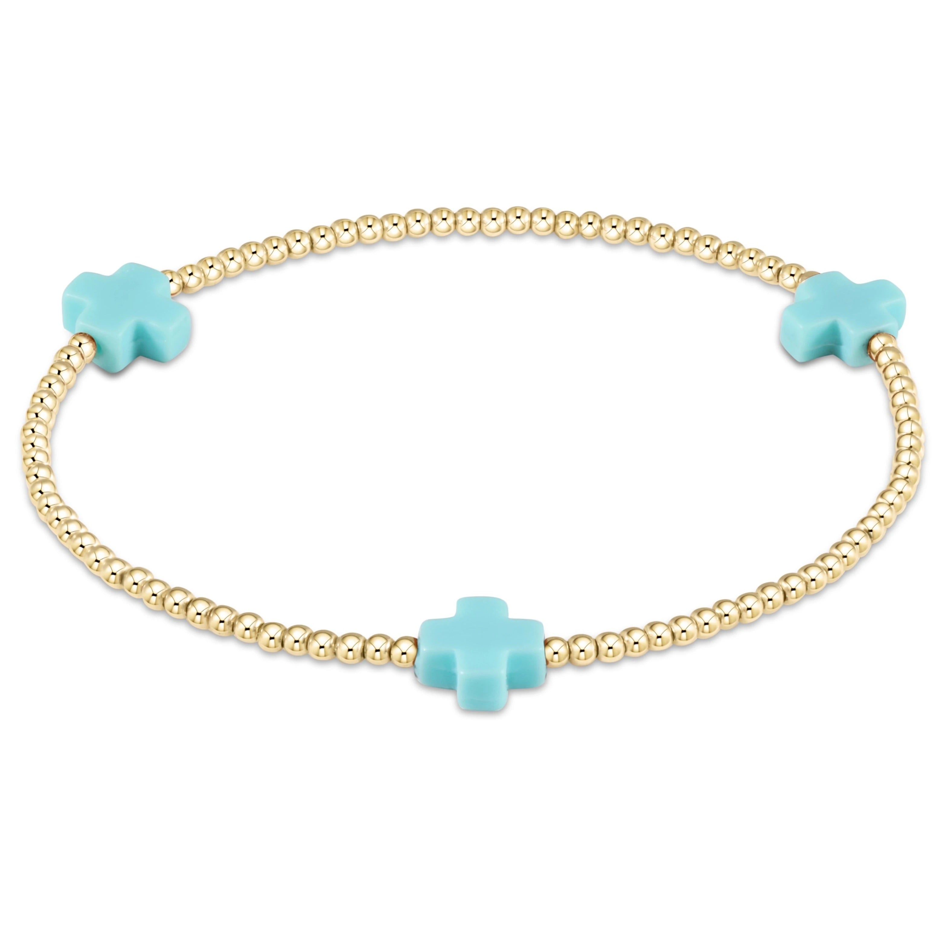 enewton Signature Cross Gold Pattern 2MM Bead Bracelet - Turquoise