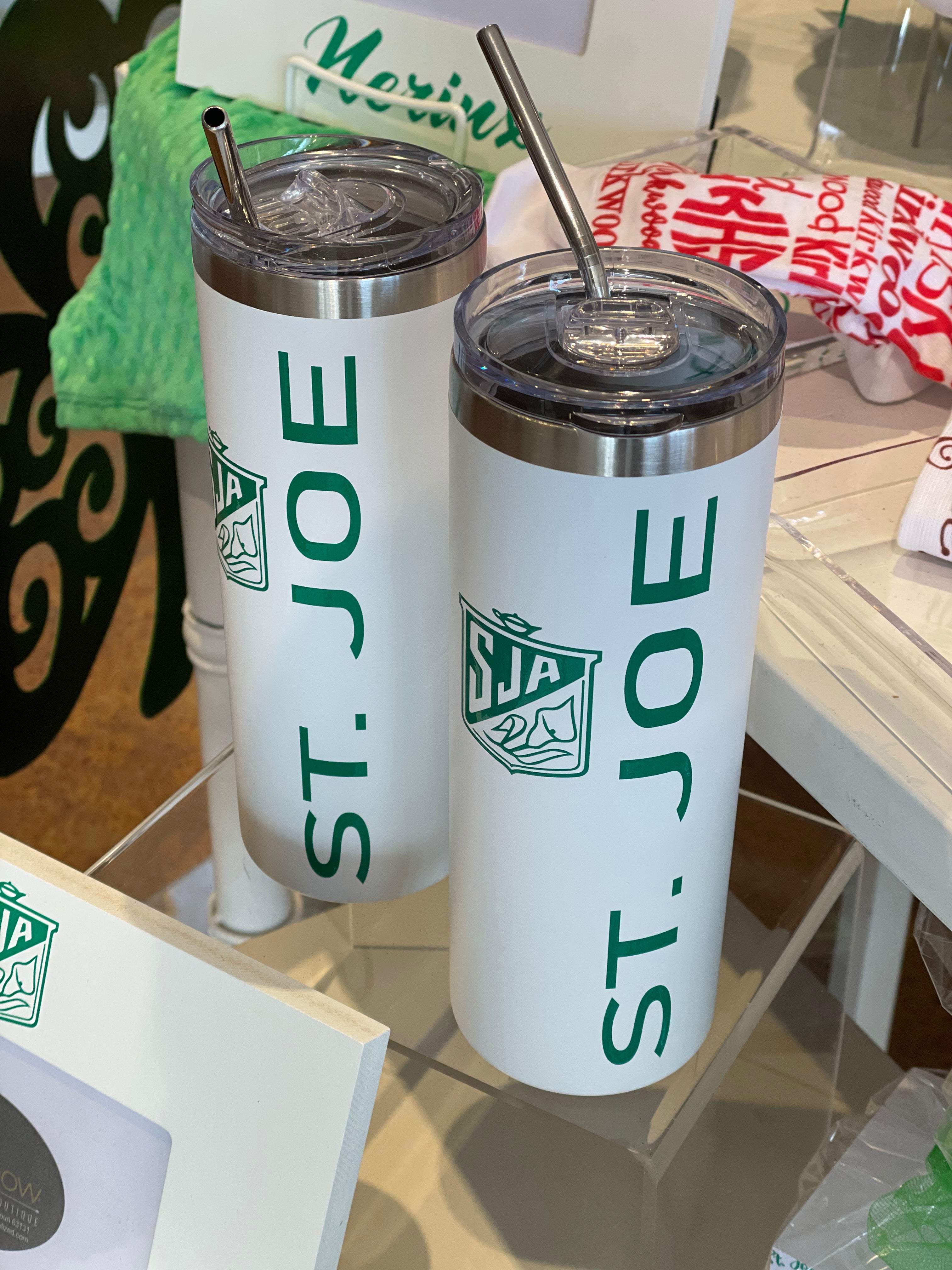 Skinny White Tumbler w/Straw - St. Joe