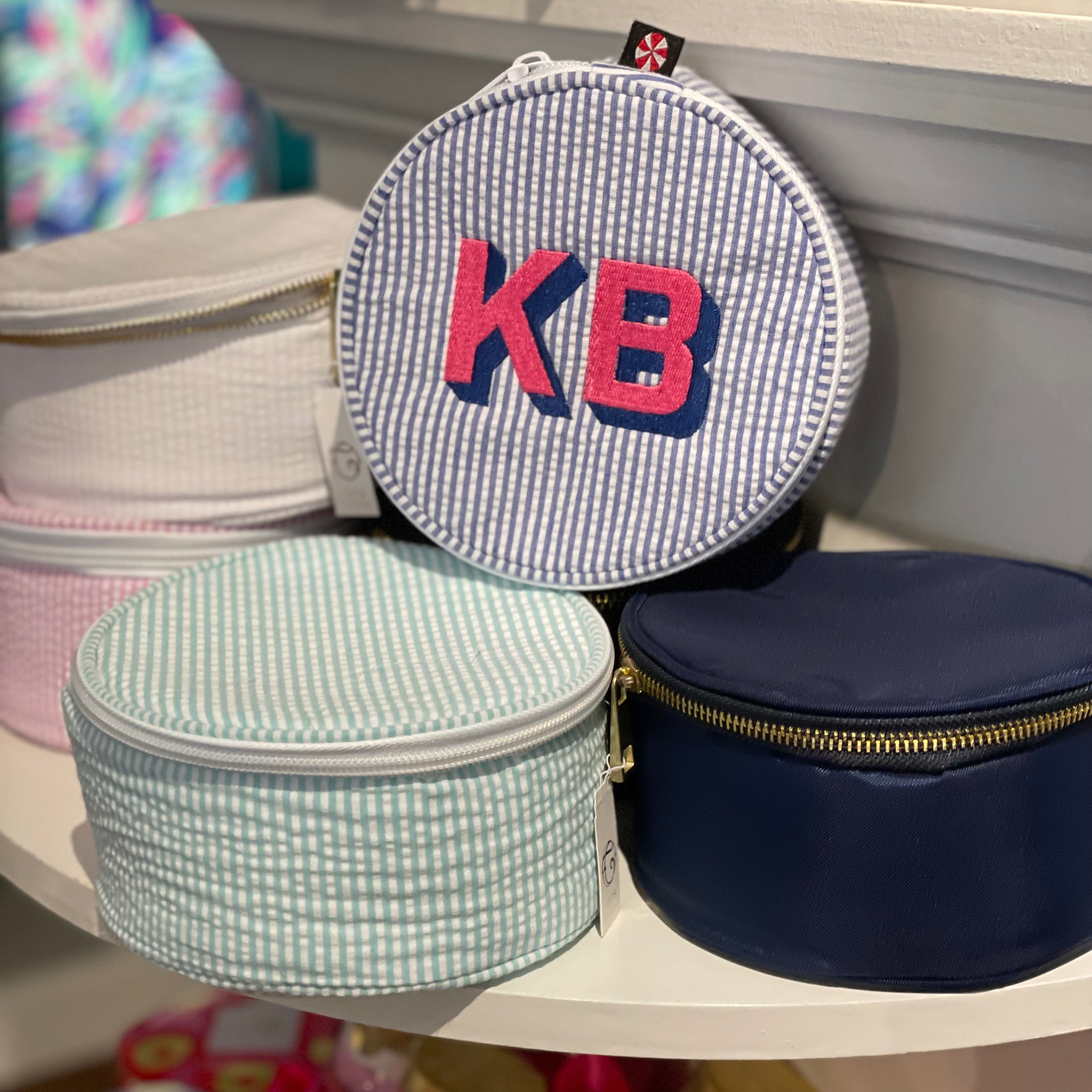 Personalized Seersucker Button Bag