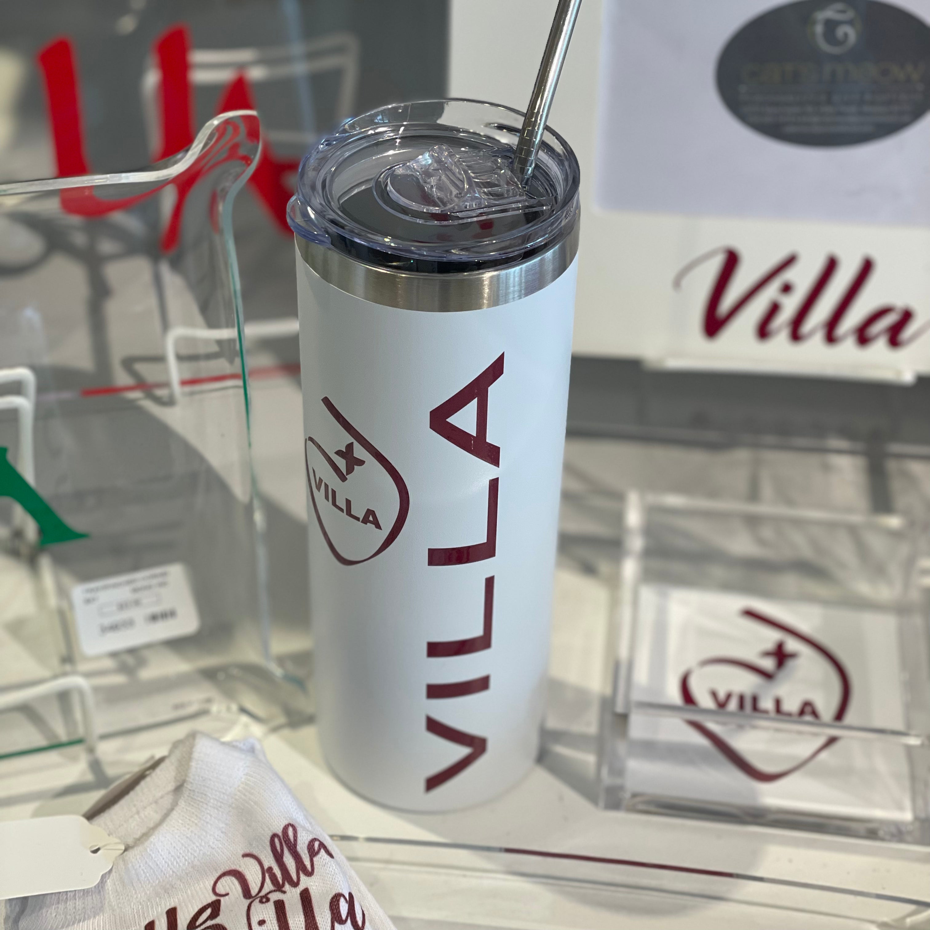 Skinny White Tumbler w/Straw - Villa