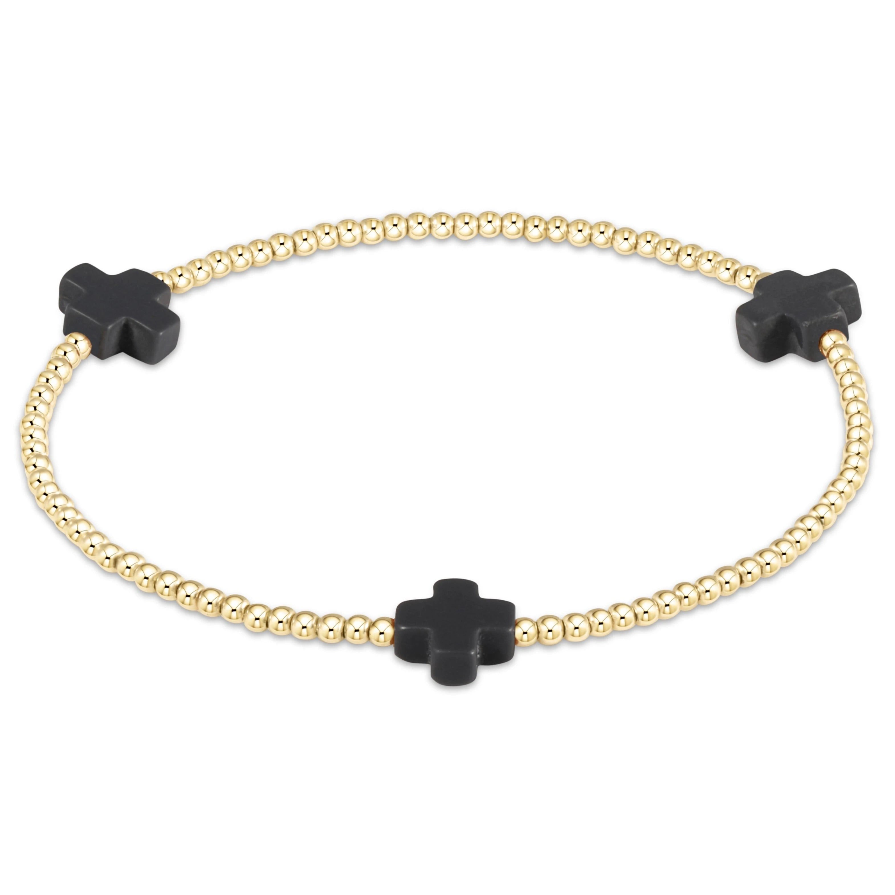 enewton Signature Cross Gold Pattern 2MM Bead Bracelet - Charcoal