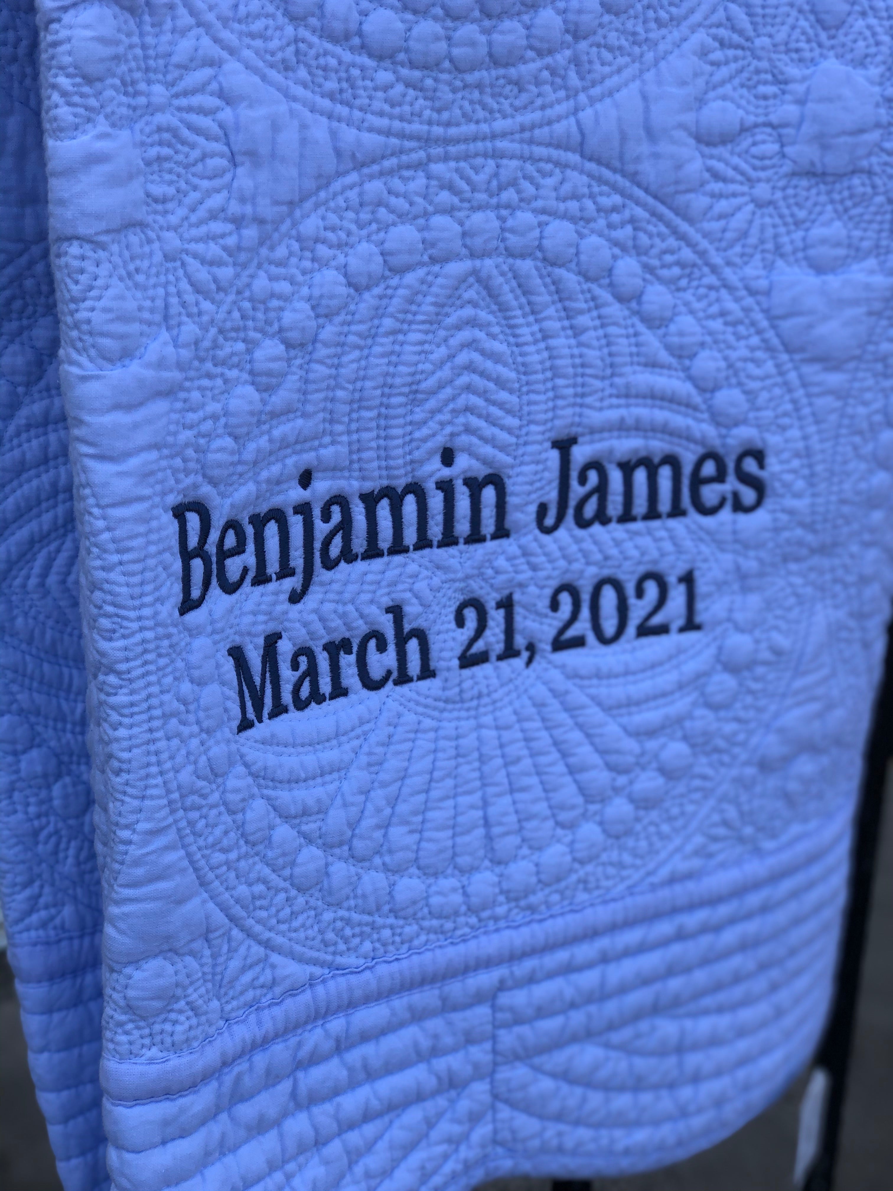 Personalized Baby Quilt - Blue - Name & Birthdate