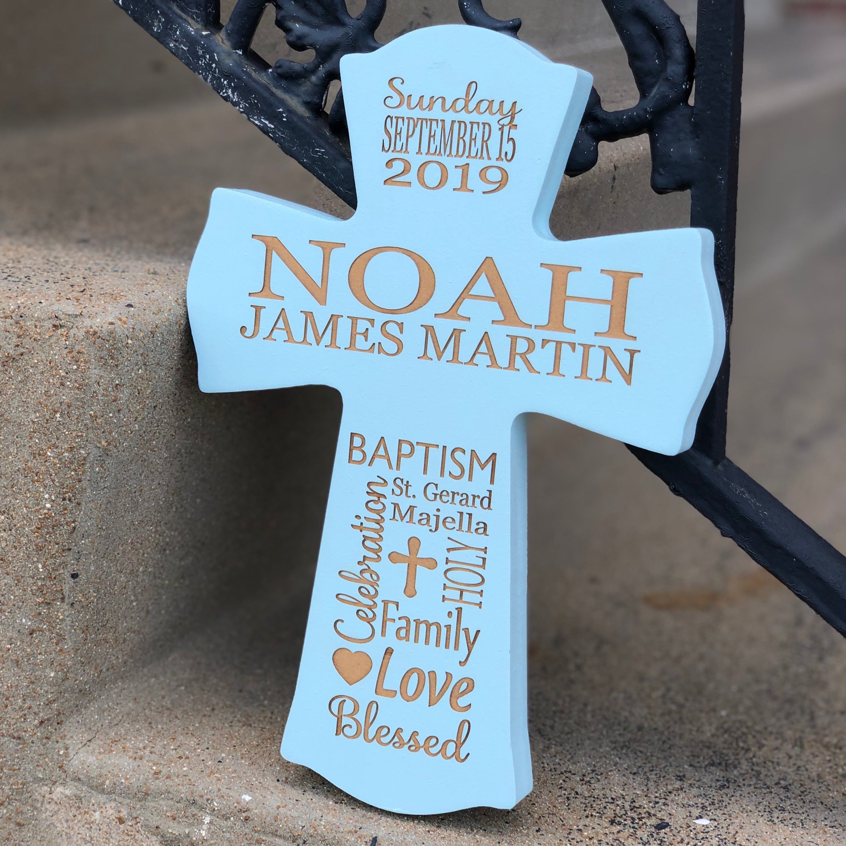 Personalized Wooden Cross - Blue