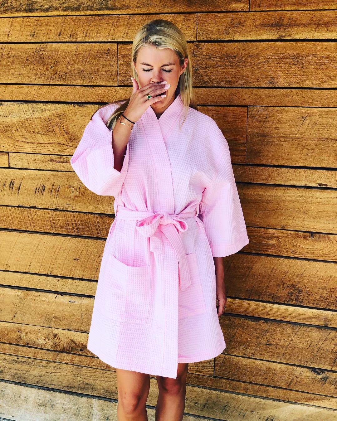 Personalized Thigh Length Waffle Robe