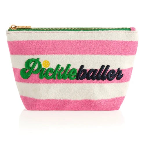 "Pickleballer" Zip Terry Pouch - Pink / White Stripe