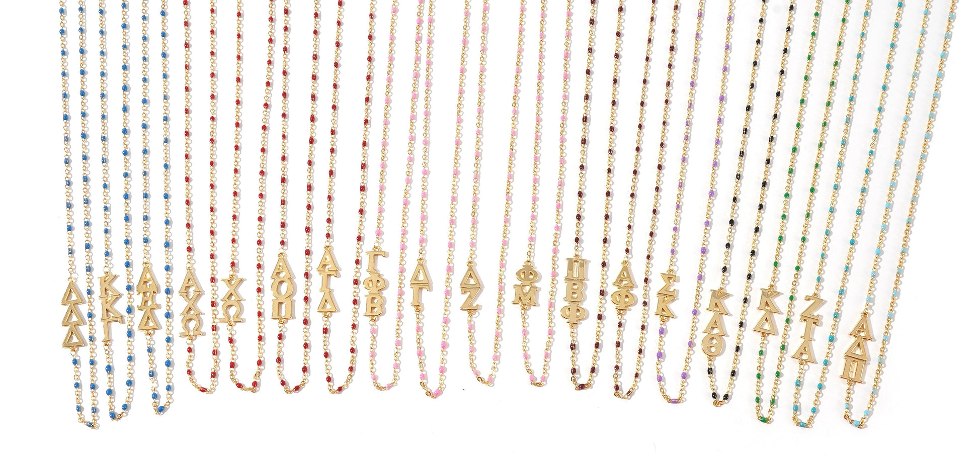 Sorority Necklace - Side Set Greek Letters/Gold - Assorted