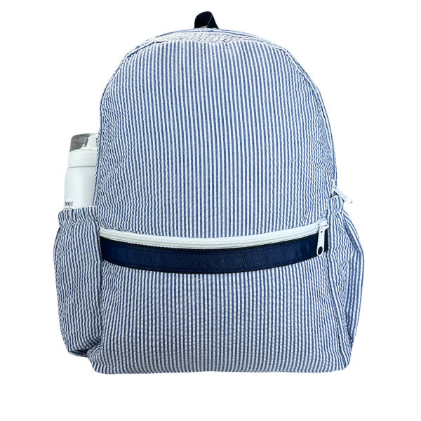 Personalized Medium Seersucker Backpack - Navy