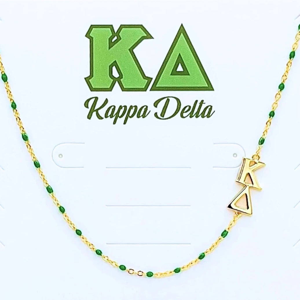 Sorority Necklace - Side Set Greek Letters/Gold - Kappa Delta