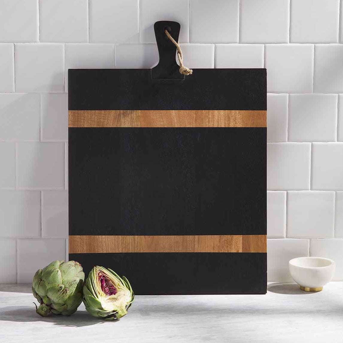 Personalized Black Wood Paddle Board w/Stripes