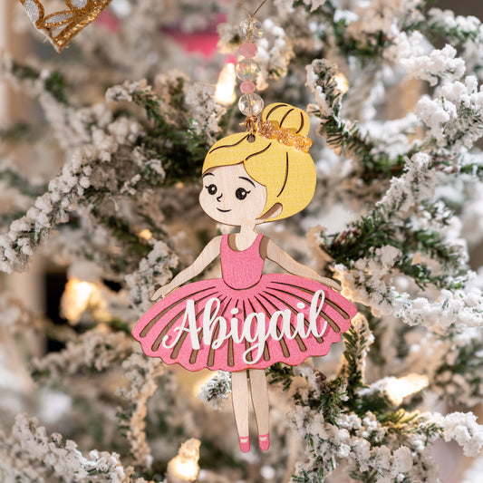 Personalized Ballerina Wooden Ornament - Pink