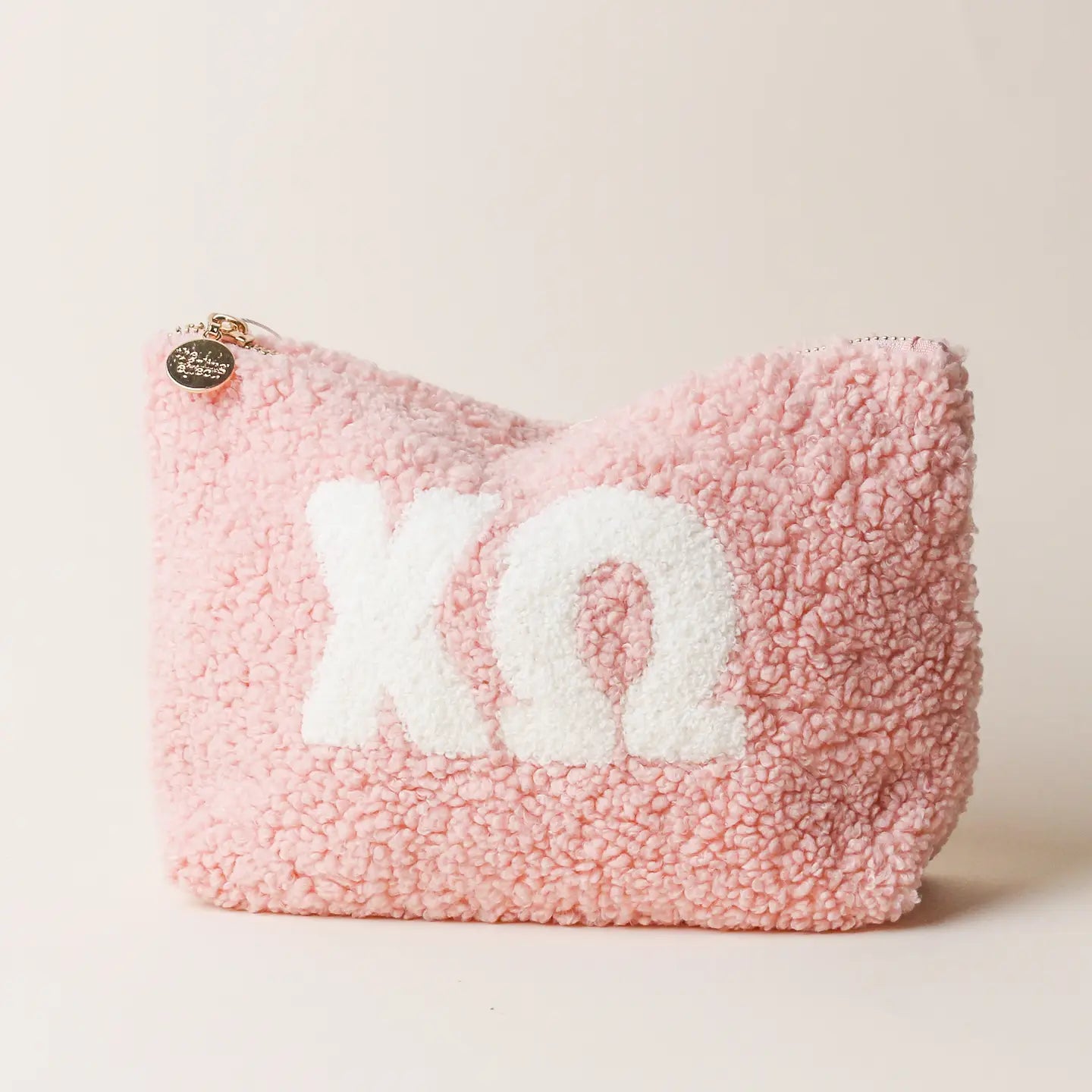 Sorority Blush Sherpa Greek Letter Pouch - Chi Omega 