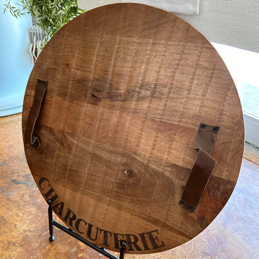 Personalized Round Oversized Wood Board w/Leather Handles