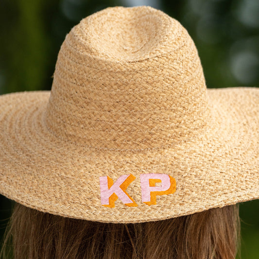 Personalized Straw Braid Flat Brim Sun Hat