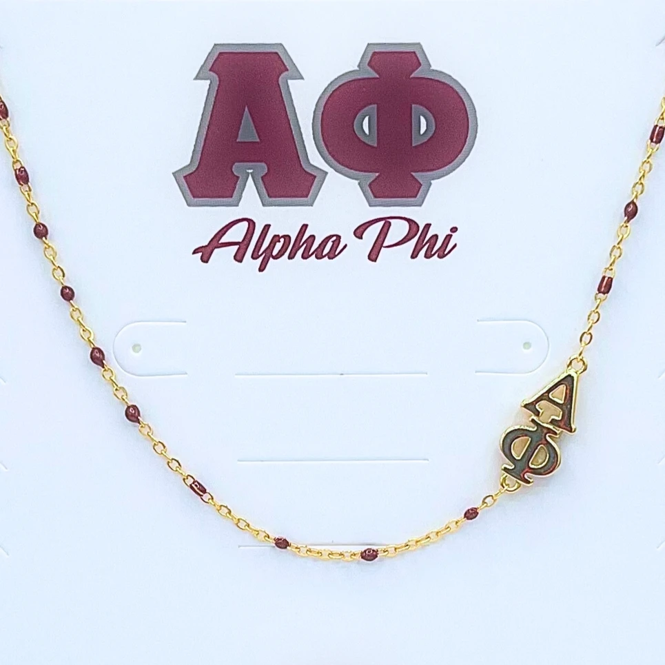 Sorority Necklace - Side Set Greek Letters/Gold - Alpha Phi