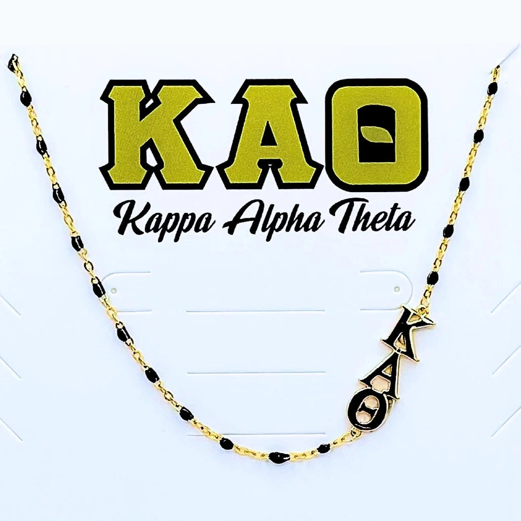 Sorority Necklace - Side Set Greek Letters/Gold - Kappa Alpha Theta