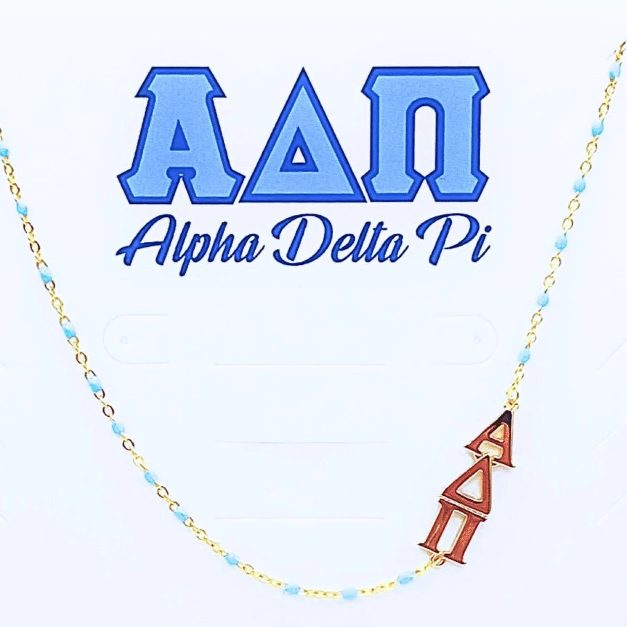 Sorority Necklace - Side Set Greek Letters/Gold - Alpha Delta Pi