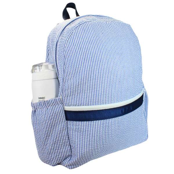 Personalized Medium Seersucker Backpack - Navy