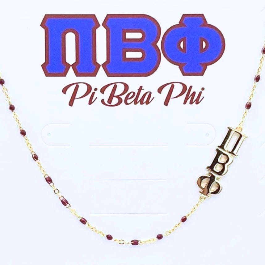 Sorority Necklace - Side Set Greek Letters/Gold - Pi Beta Phi