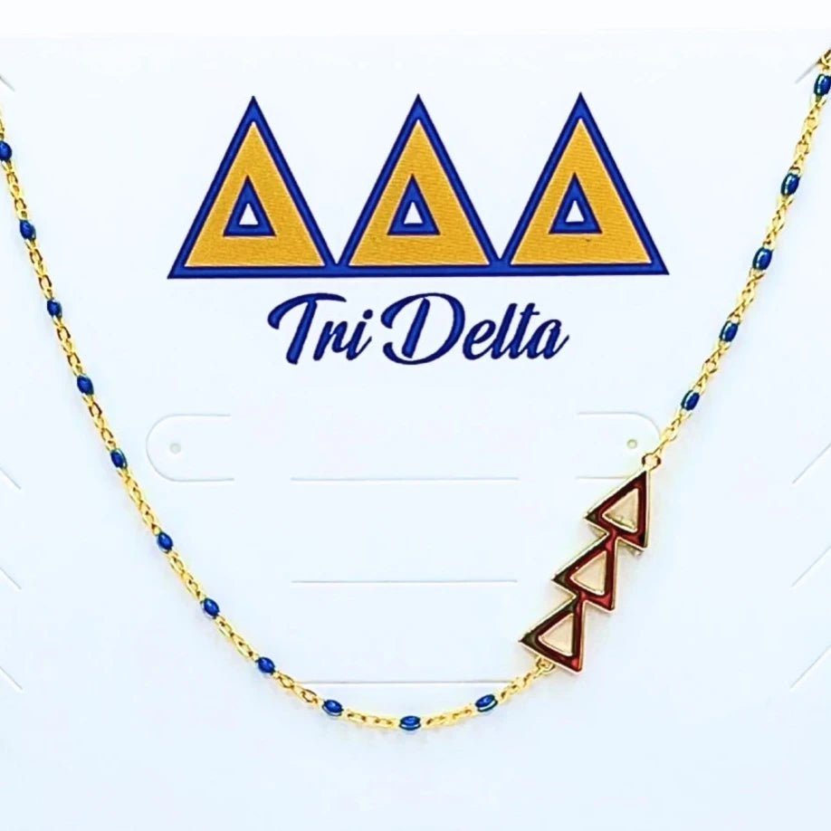 Sorority Necklace - Side Set Greek Letters/Gold - Delta Delta Delta