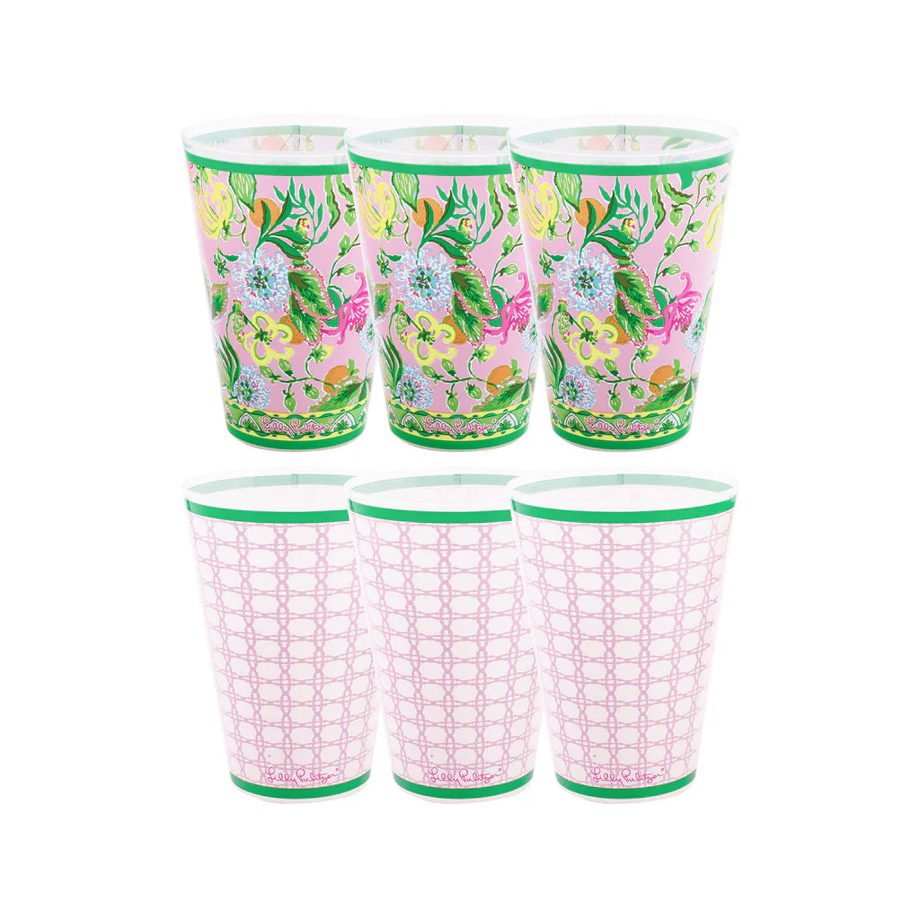 Lilly Pulitzer Pool Cups Set/6 - Via Amore Spritzer/Conch Shell Pink Caning
