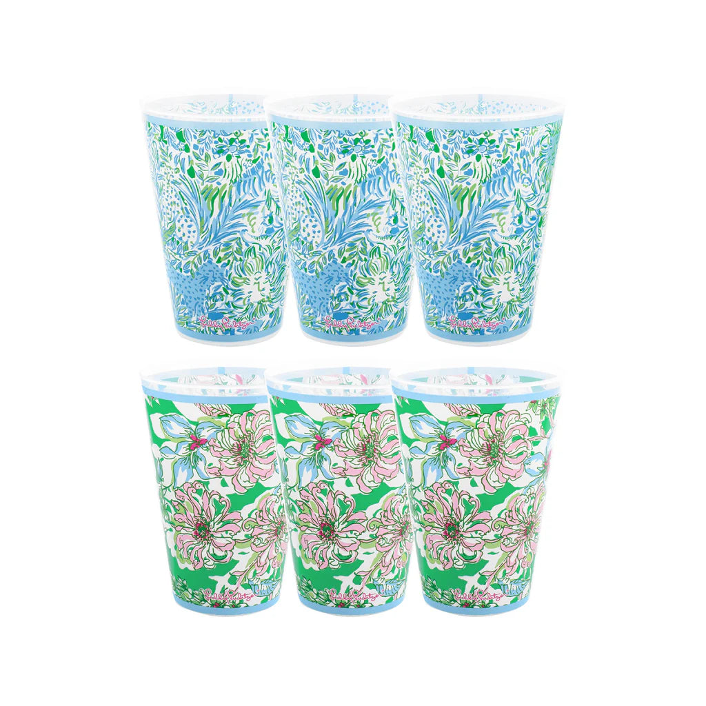 Lilly Pulitzer Pool Cups Set/6 - Dandy Lions/Blossom Views