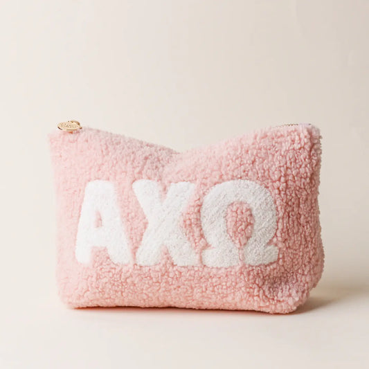 Sorority Blush Sherpa Greek Letter Pouch - Alpha Chi Omega