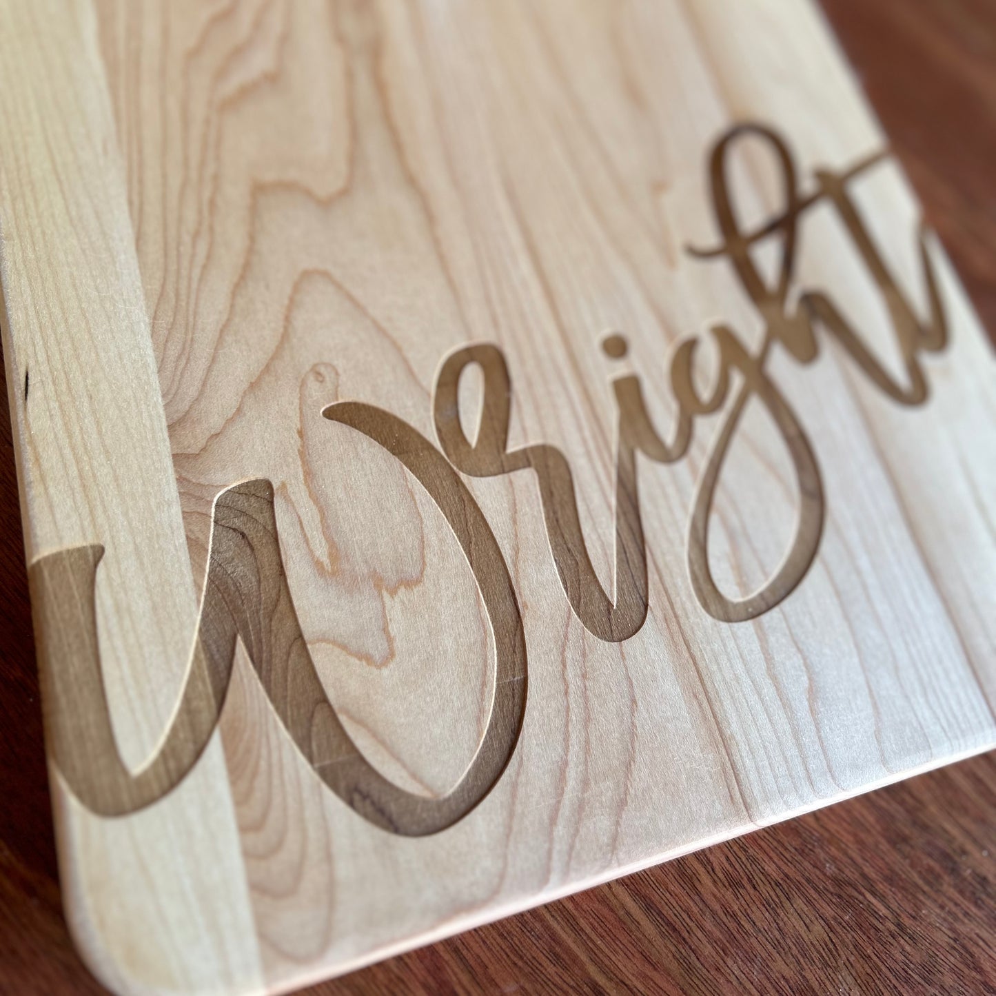 Personalized Maple Cutting Board with Rounded Handle - "Clean" Font