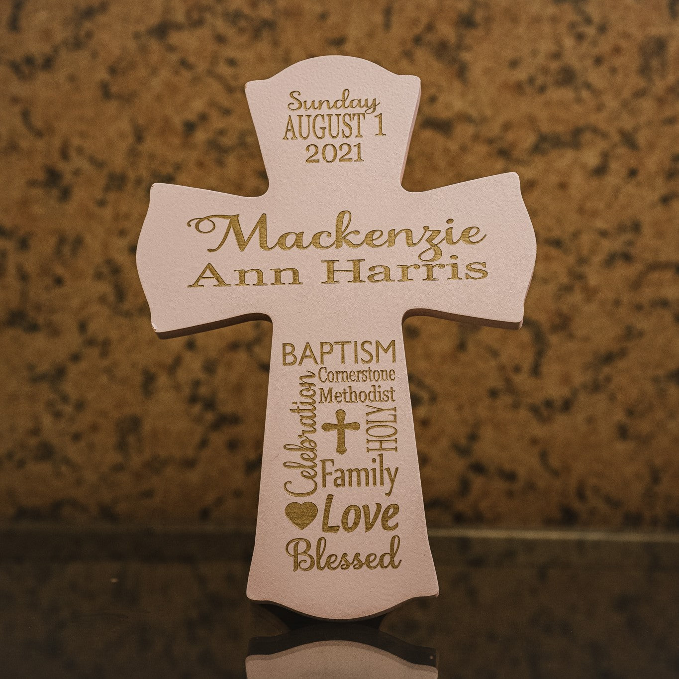 Personalized Wooden Cross - Pink