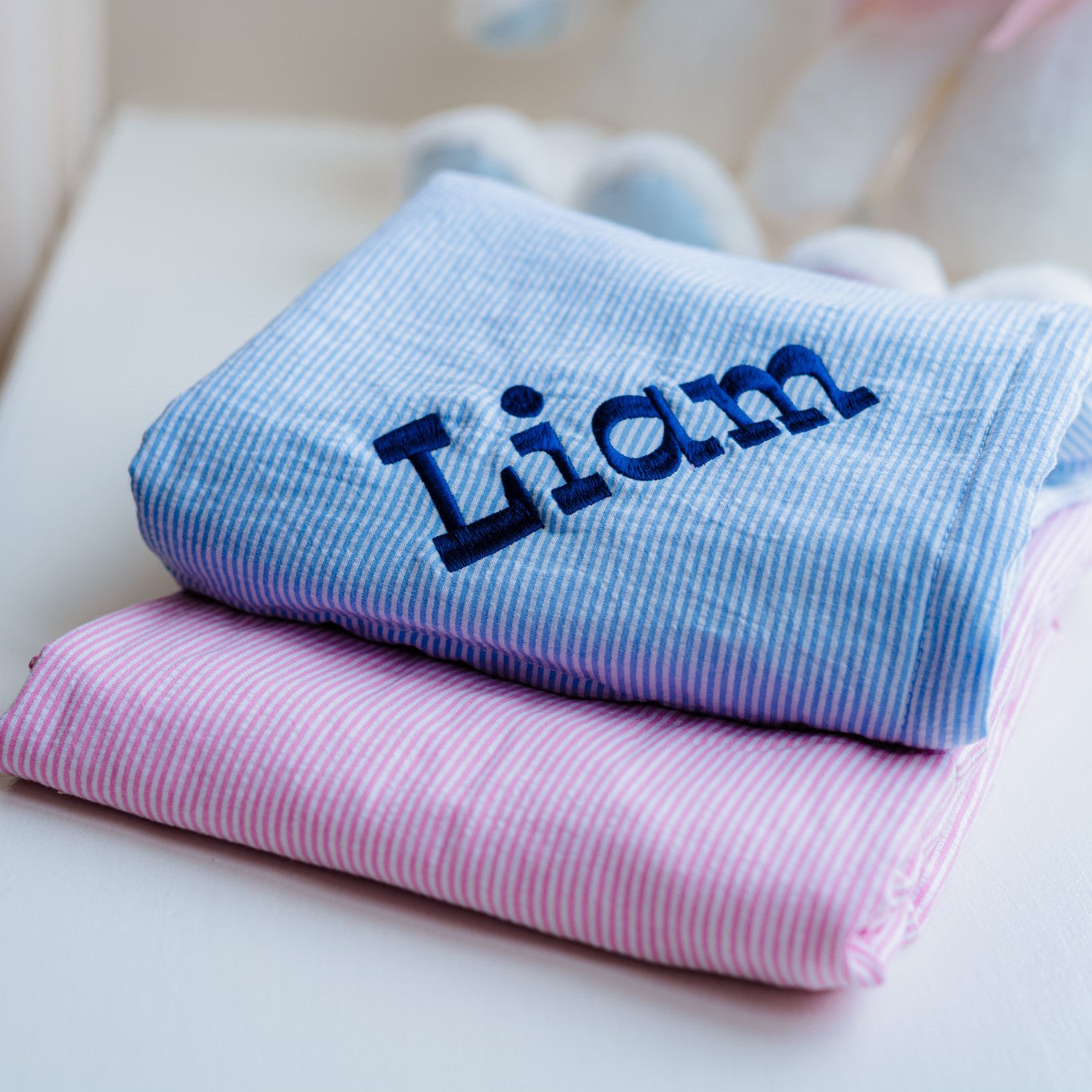 Personalized Seersucker Baby Blanket - Assorted Colors