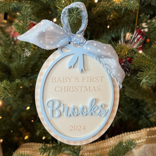 Personalized Oval Baby's First Christmas 2024